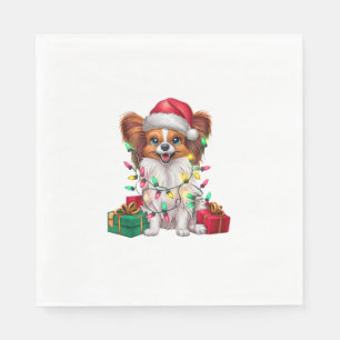 Xmas Lighting Santa Hat Papillon Dog Christmas  Napkin