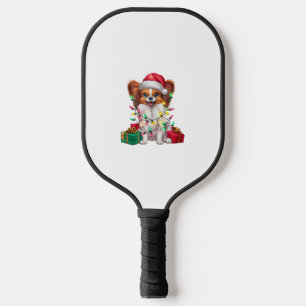 Xmas Lighting Santa Hat Papillon Dog Christmas Pickleball Paddle