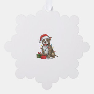 Xmas Lighting Santa Hat Pitbull Terrier Dog Christ Tree Decoration Card