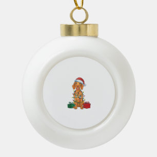 Xmas Lighting Santa Hat Pomeranian Dog Christmas Ceramic Ball Christmas Ornament