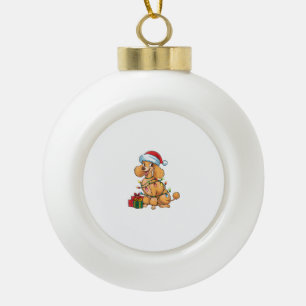 Xmas Lighting Santa Hat Poodle Dog Christmas _1 Ceramic Ball Christmas Ornament