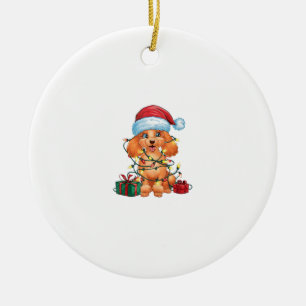 Xmas Lighting Santa Hat Poodle Dog Christmas Ceramic Ornament