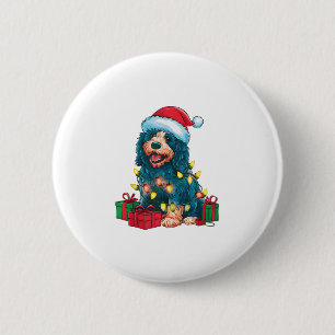 Xmas Lighting Santa Hat Portuguese Water Dog Chris 6 Cm Round Badge