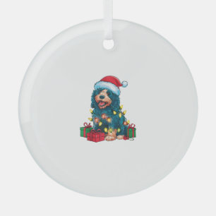 Xmas Lighting Santa Hat Portuguese Water Dog Chris Glass Tree Decoration