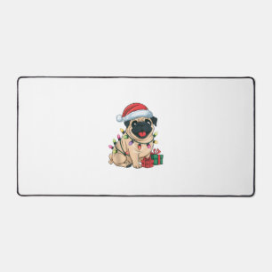 Xmas Lighting Santa Hat Pug Dogs Christmas Desk Mat