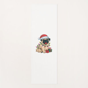 Xmas Lighting Santa Hat Pug Dogs Christmas Yoga Mat