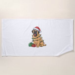 Xmas Lighting Santa Hat Pyrenean Mastiff Dog Chris Beach Towel