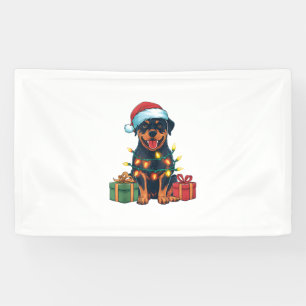 Xmas Lighting Santa Hat Rottweiler Dog Christmas Banner