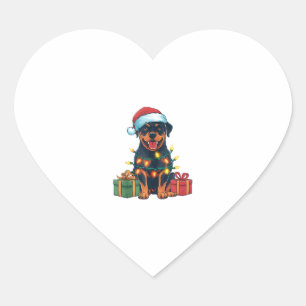Xmas Lighting Santa Hat Rottweiler Dog Christmas Heart Sticker