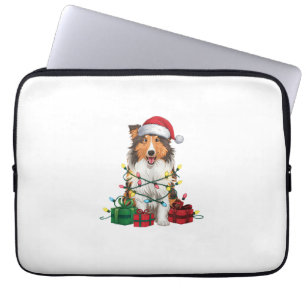 Xmas Lighting Santa Hat Rough Collie Dog Christmas Laptop Sleeve