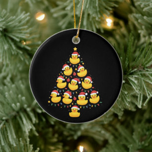 Xmas Lighting Santa Hat Rubber Duck Christmas Tree Ceramic Ornament