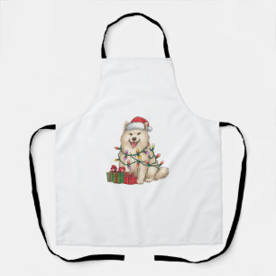 Xmas Lighting Santa Hat Samoyed Dog Christmas Apron