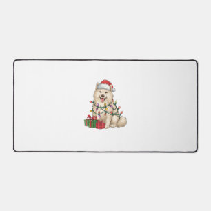 Xmas Lighting Santa Hat Samoyed Dog Christmas Desk Mat