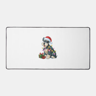 Xmas Lighting Santa Hat Schnauzer Dog Christmas Desk Mat