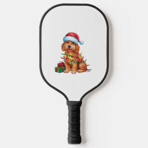 Xmas Lighting Santa Hat Schnoodle Dog Christmas Pickleball Paddle