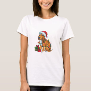 Xmas Lighting Santa Hat Scottish Deerhound Dog Chr T-Shirt