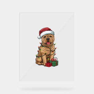 Xmas Lighting Santa Hat Shar Pei Dog Christmas _2 Acrylic Sign