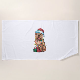 Xmas Lighting Santa Hat Shar Pei Dog Christmas  Beach Towel
