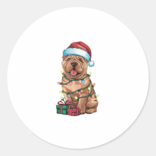 Xmas Lighting Santa Hat Shar Pei Dog Christmas Classic Round Sticker