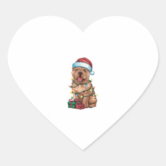 Xmas Lighting Santa Hat Shar Pei Dog Christmas  Heart Sticker