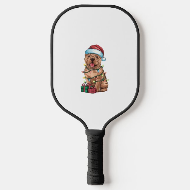 Xmas Lighting Santa Hat Shar Pei Dog Christmas  Pickleball Paddle (Front)