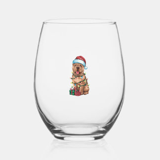 Xmas Lighting Santa Hat Shar Pei Dog Christmas  Stemless Wine Glass