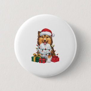Xmas Lighting Santa Hat Sheltie Dog Christmas  6 Cm Round Badge