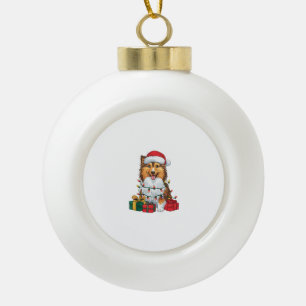 Xmas Lighting Santa Hat Sheltie Dog Christmas Ceramic Ball Christmas Ornament