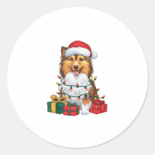 Xmas Lighting Santa Hat Sheltie Dog Christmas Classic Round Sticker