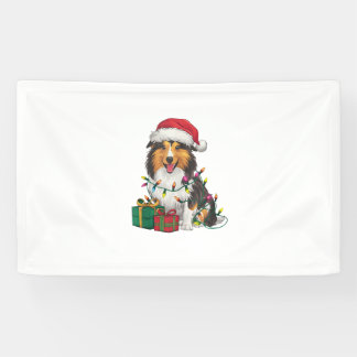 Xmas Lighting Santa Hat Shetland Sheepdog Christma Banner