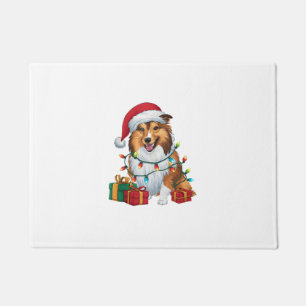 Xmas Lighting Santa Hat Shetland Sheepdog Christma Doormat