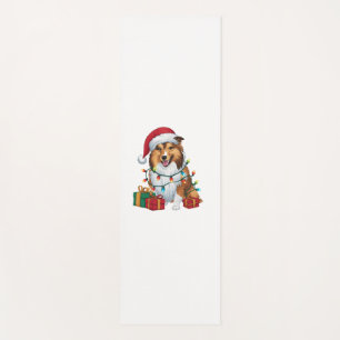 Xmas Lighting Santa Hat Shetland Sheepdog Christma Yoga Mat