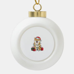 Xmas Lighting Santa Hat Shiba Inu Dog Christmas _1 Ceramic Ball Christmas Ornament