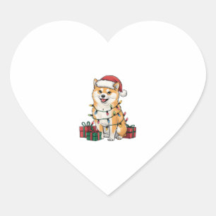 Xmas Lighting Santa Hat Shiba Inu Dog Christmas  Heart Sticker