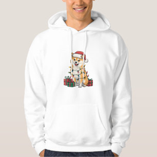 Xmas Lighting Santa Hat Shiba Inu Dog Christmas Hoodie