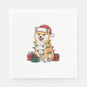 Xmas Lighting Santa Hat Shiba Inu Dog Christmas Napkin