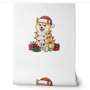 Xmas Lighting Santa Hat Shiba Inu Dog Christmas Wallpaper