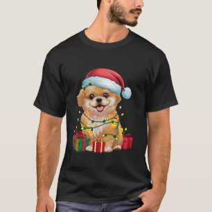 Xmas Lighting Santa Hat Shih Poo Dog Christmas T-Shirt