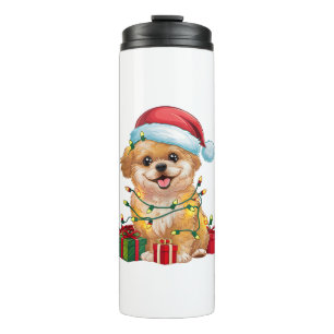 Xmas Lighting Santa Hat Shih Poo Dog Christmas Thermal Tumbler