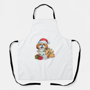 Xmas Lighting Santa Hat Shih Tzu Dog Christmas Apron