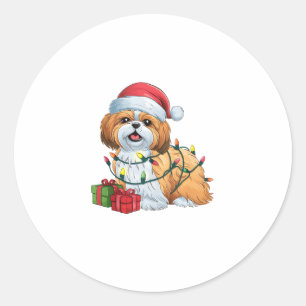 Xmas Lighting Santa Hat Shih Tzu Dog Christmas Classic Round Sticker