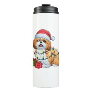 Xmas Lighting Santa Hat Shih Tzu Dog Christmas Thermal Tumbler