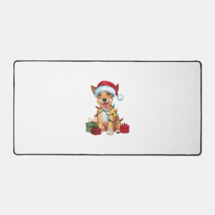 Xmas Lighting Santa Hat Skye Terrier Dog Christmas Desk Mat