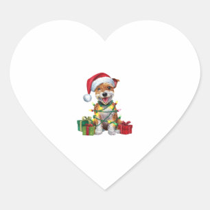 Xmas Lighting Santa Hat Skye Terrier Dog Christmas Heart Sticker