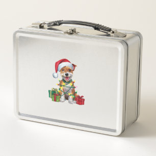 Xmas Lighting Santa Hat Skye Terrier Dog Christmas Metal Lunch Box