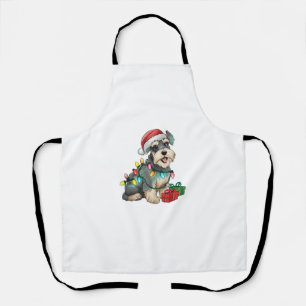 Xmas Lighting Santa Hat Standard Schnauzer Dog Chr Apron