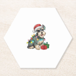 Xmas Lighting Santa Hat Standard Schnauzer Dog Chr Paper Coaster