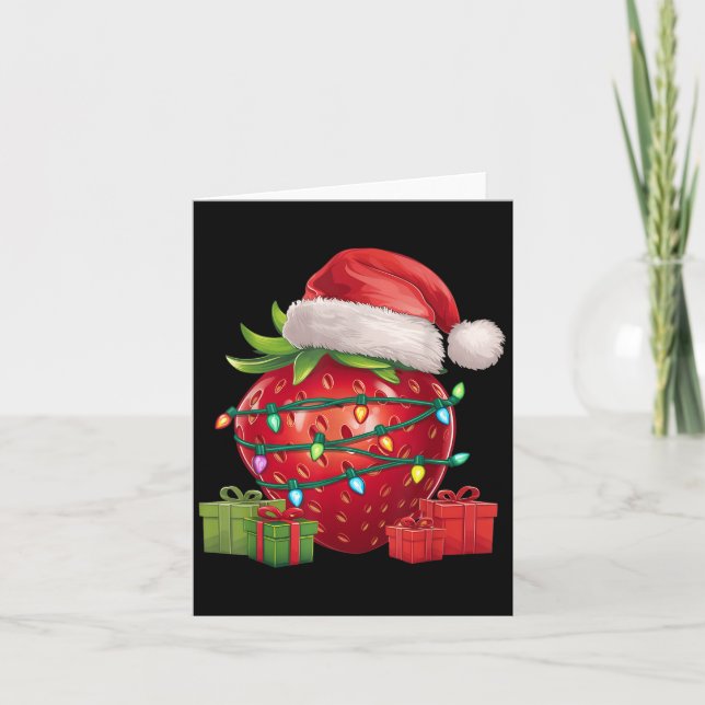 Xmas Lighting Santa Hat Strawberry Christmas  Card (Front)