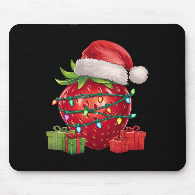 Xmas Lighting Santa Hat Strawberry Christmas  Mouse Pad (Front)