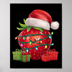 Xmas Lighting Santa Hat Strawberry Christmas  Poster